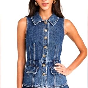 NWT$395 Self-Portrait Tailored Denim Blazer Vest Top Sz 0